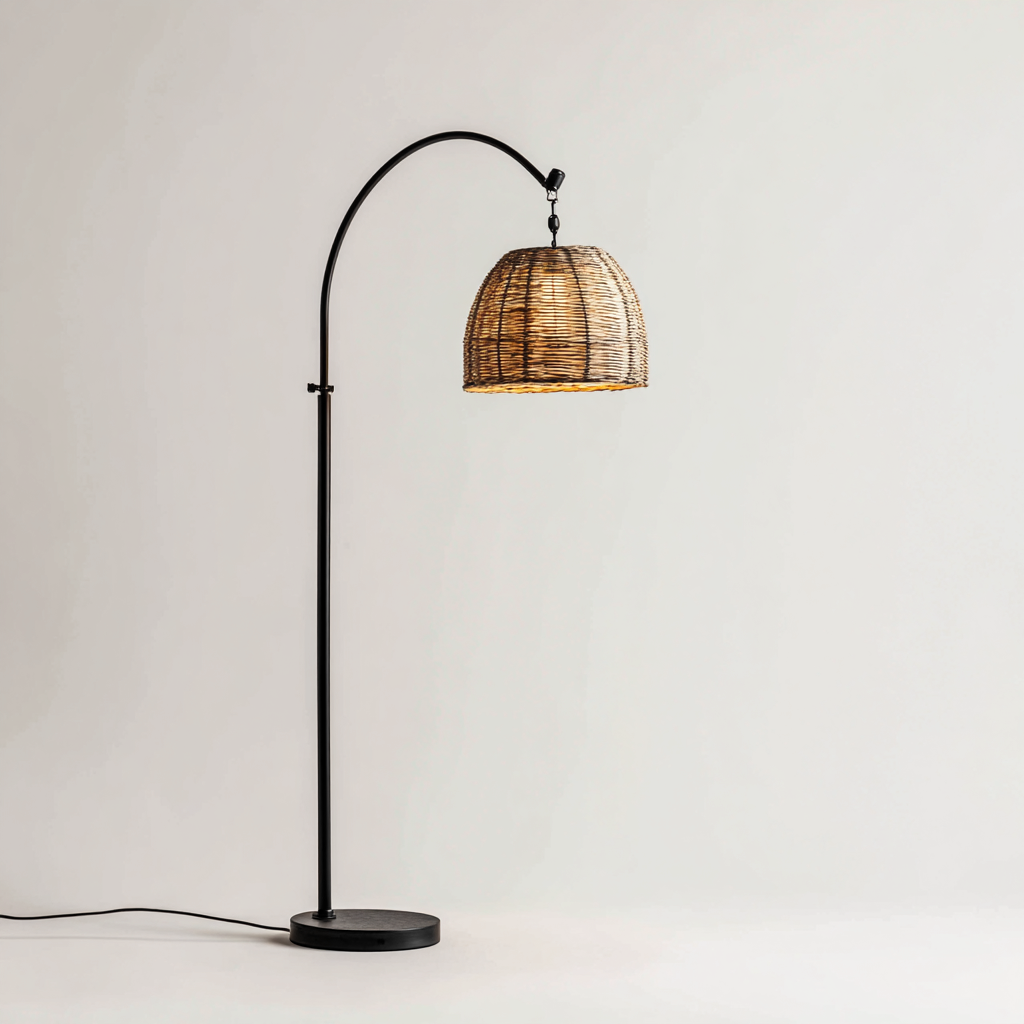 Stehlampe Rattan Metall 170x40 cm - Schwarz - Natur - Geeignet für Wohnzimmer - Modernes Design-Denmyden