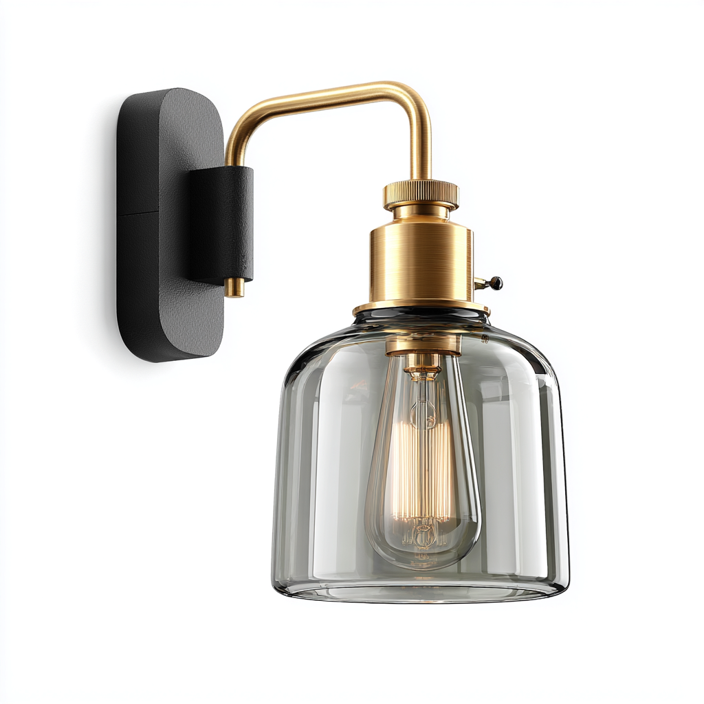 Wandleuchte Metall und Glas 18x12x22 cm - gold - schwarz - transparent - geeignet für Wohnzimmer - modernes Design-Denmyden
