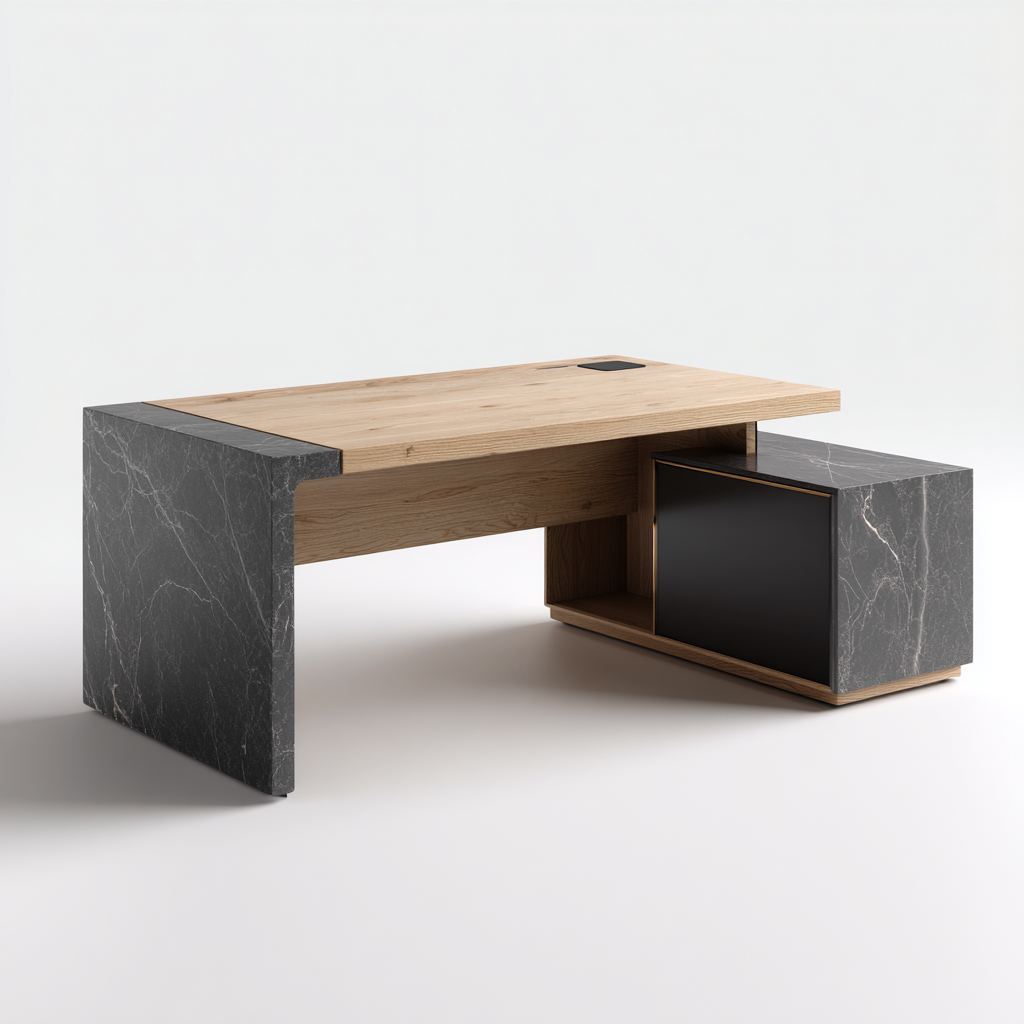 Schreibtisch Holz - Marmor 165x72x75 cm - Natur - Grau - Modernes Design - geeignet für Arbeitszimmer-Denmyden