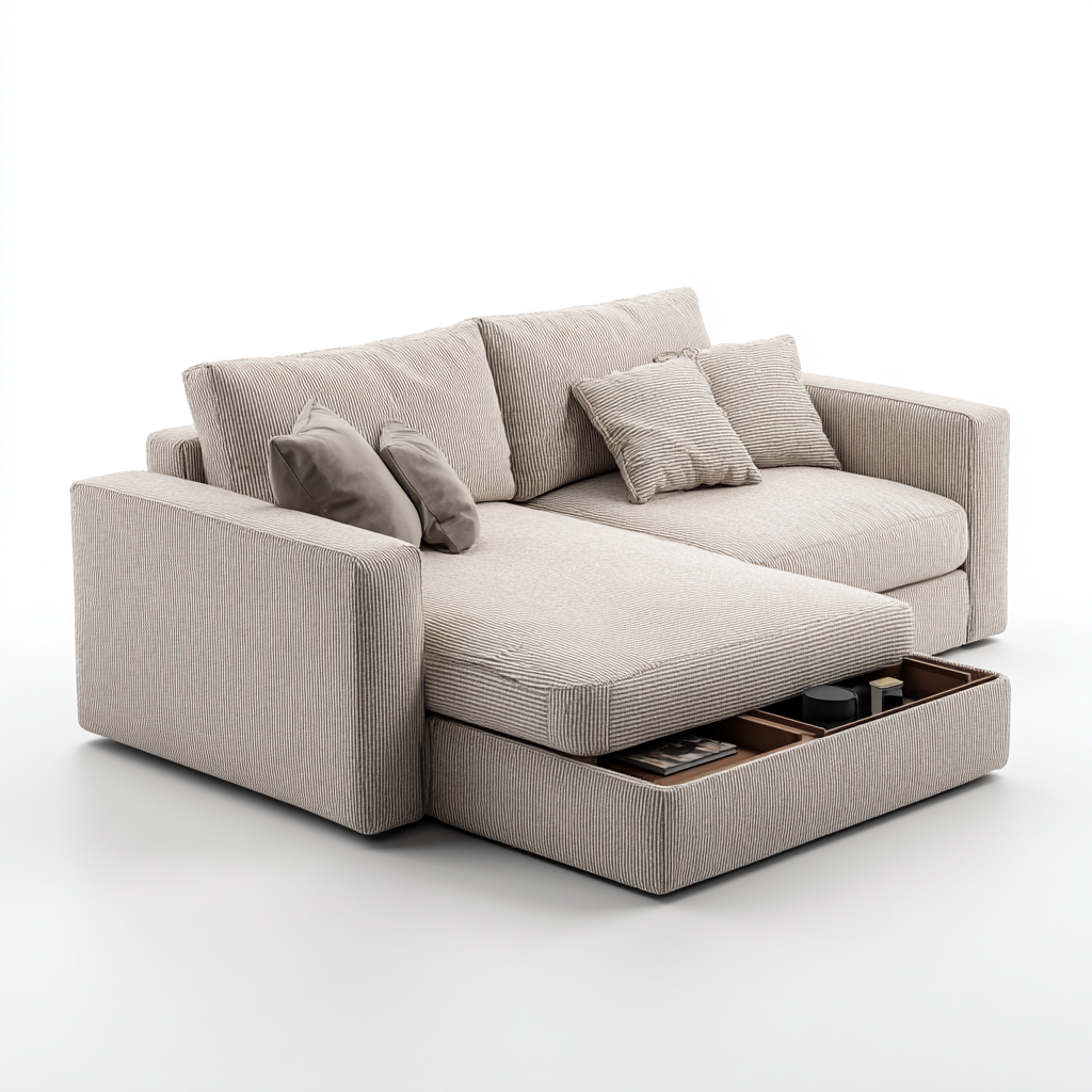 Ecksofa Stoff 255x160x90 cm - beige gestreift - geeignet für Wohnzimmer - mit Stauraum - modernes Design-Denmyden