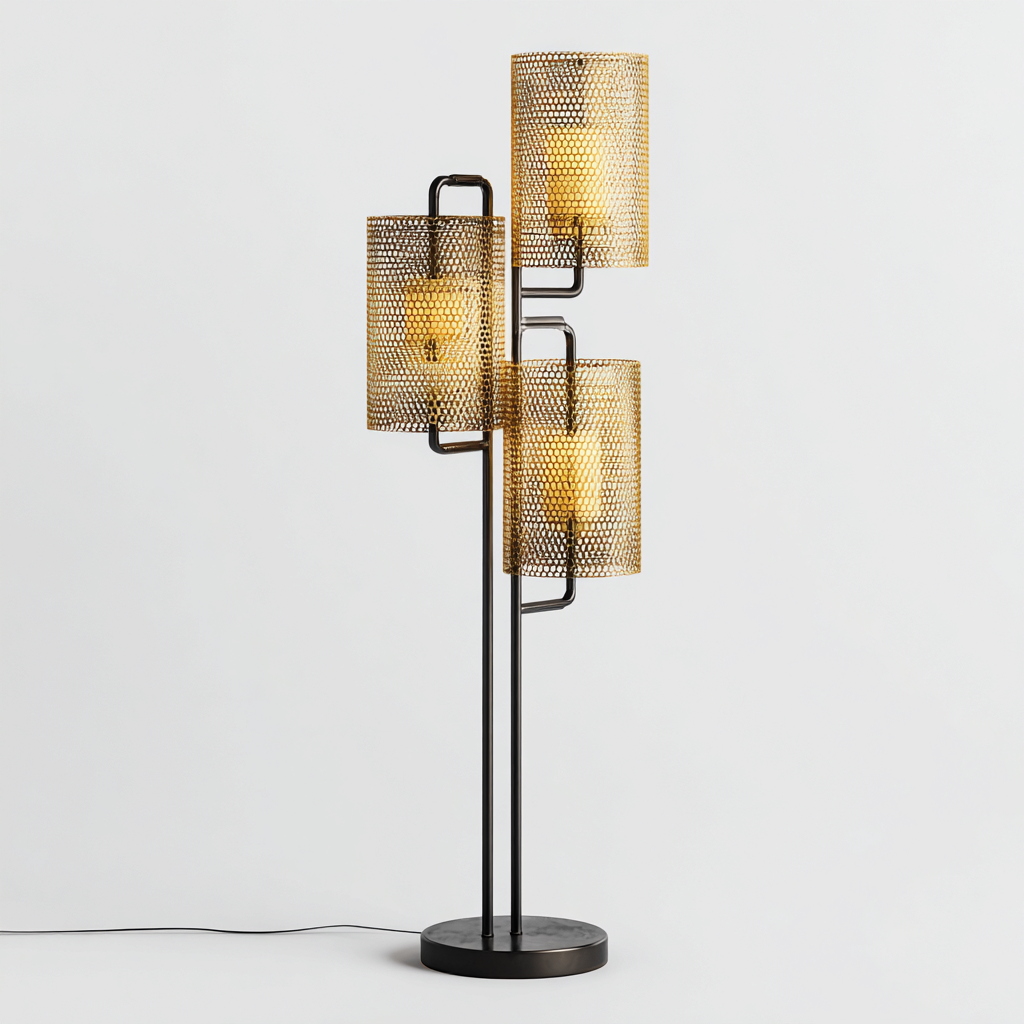 Stehlampe Metall 165x38 cm - Schwarz - Gold - Geeignet für Wohnzimmer - Modernes Design-Denmyden