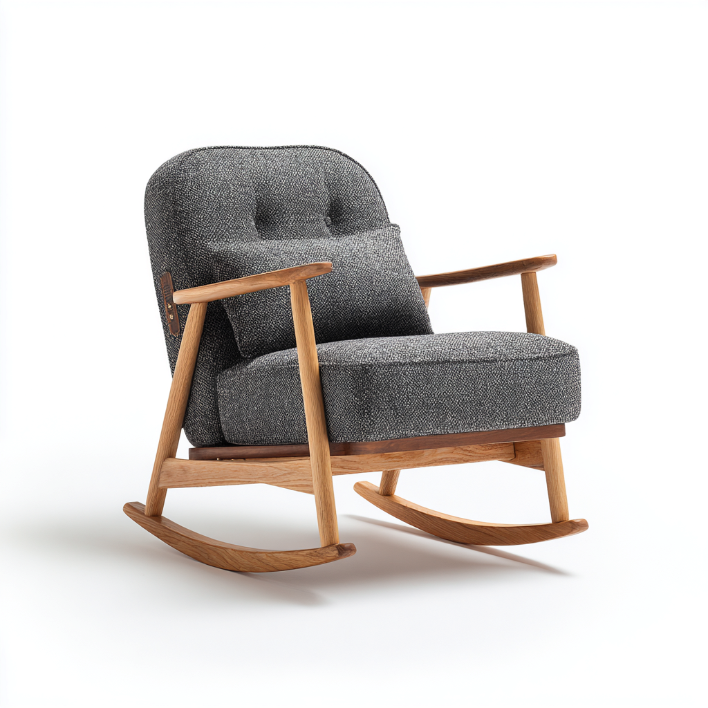 Schaukelstuhl Stoffpolsterung 90x70x94 cm Grau Holz - Für Wohnzimmer - Klassisches Design-Denmyden