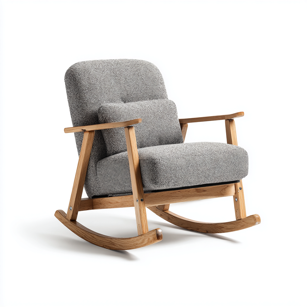 Schaukelstuhl Stoff-Holz 80x70x92 cm - grau - natur - geeignet für Wohnzimmer - modernes Design-Denmyden