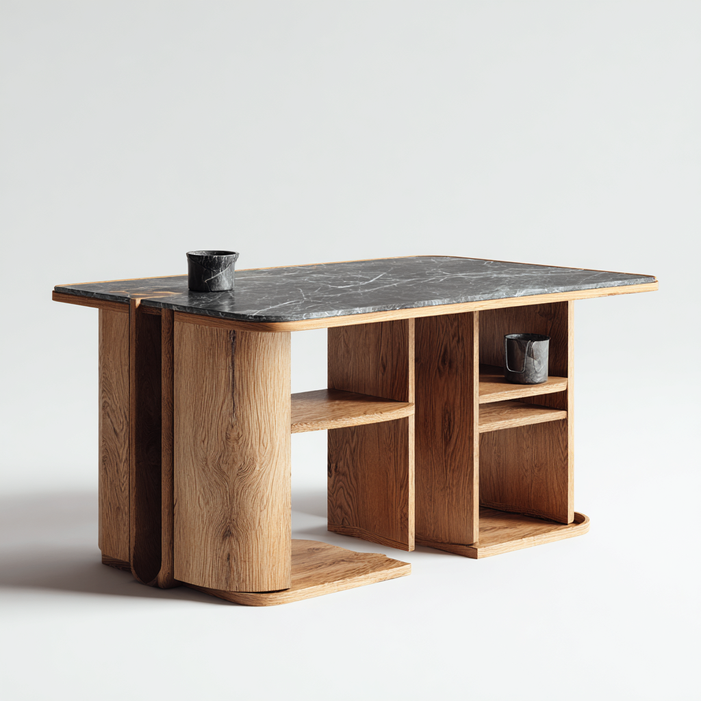 Schreibtisch Holz - Marmor 155x82x75 cm - Natur - Schwarz - Modernes Design - geeignet für Arbeitszimmer-Denmyden