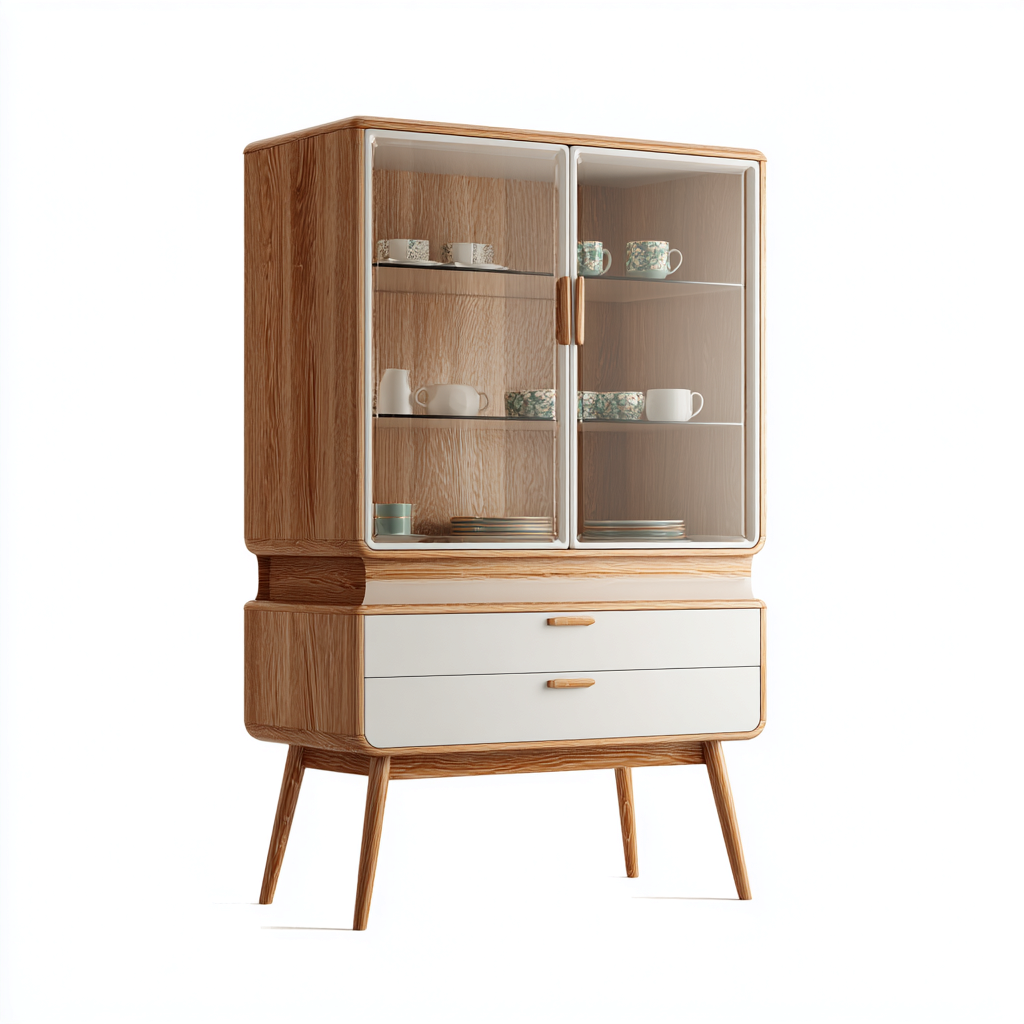 Küchenschrank Holz - Glas 95x45x165 cm - natur - weiß - skandinavisches Design für Küche-Denmyden