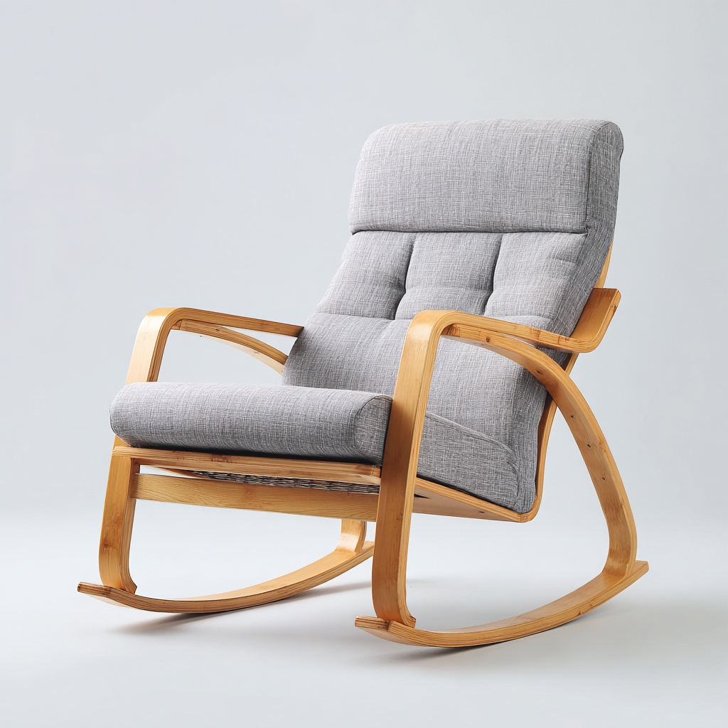 Schaukelstuhl Stoffpolsterung 94x73x97 cm Grau Holz - Für Wohnzimmer - Klassisches Design-Denmyden