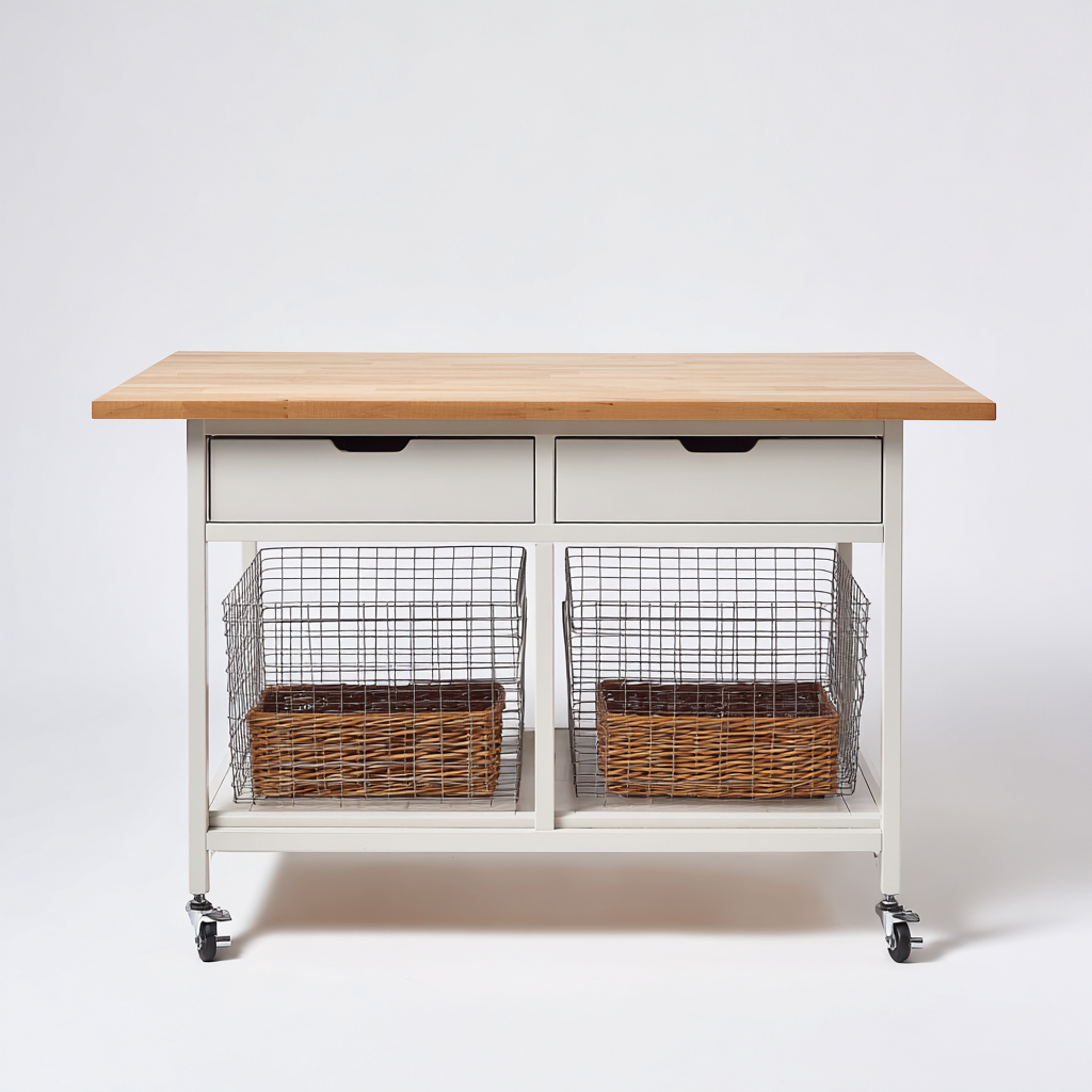Kücheninsel Holz - Metall 120x65x90 cm Weiß mit Stauraum für Küche - mobil - modernes Design-Denmyden