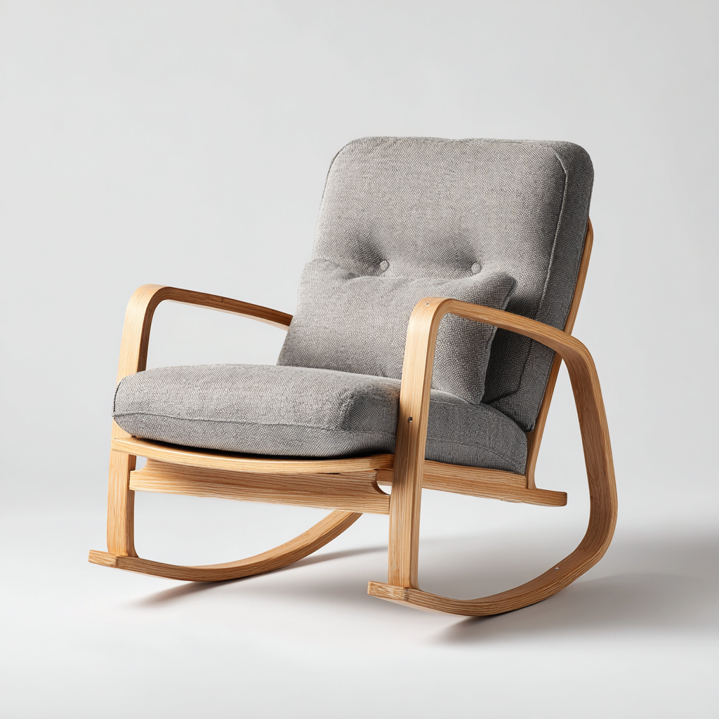 Schaukelstuhl Stoffpolsterung 92x72x96 cm Grau Holz - Für Wohnzimmer - Klassisches Design-Denmyden