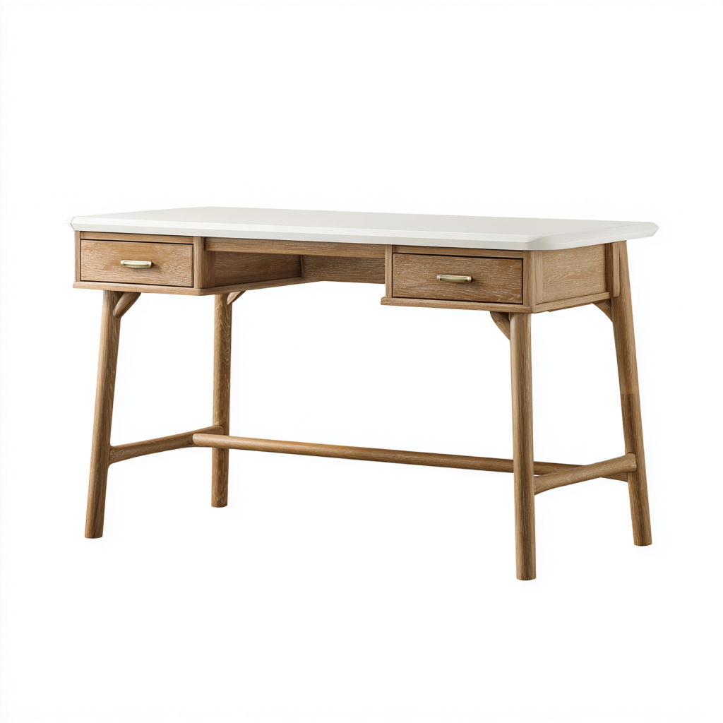 Schreibtisch Holz 120x55x75 cm - Weiß - Natur - Modernes Design - geeignet für Arbeitszimmer-Denmyden