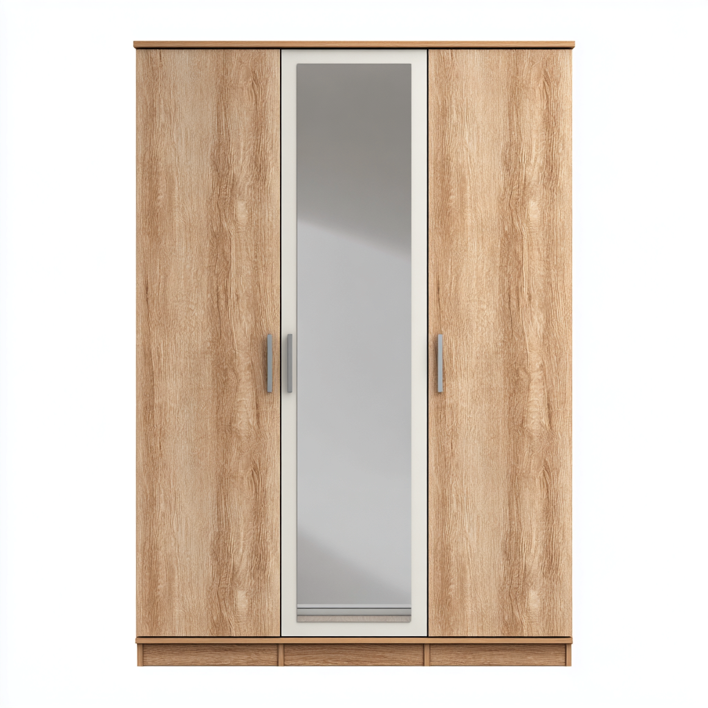 Armadio a tre ante con specchio 150x52 cm - effetto rovere chiaro - design moderno per camera da letto-Homiupbase