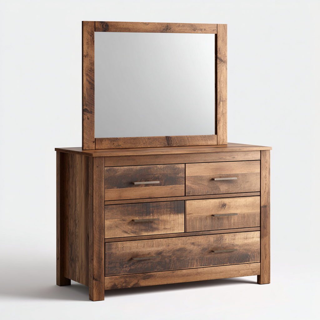 Toeletta legno massello 120x45x80 cm - Marrone - Camera - Design rustico con specchio-Homiupbase