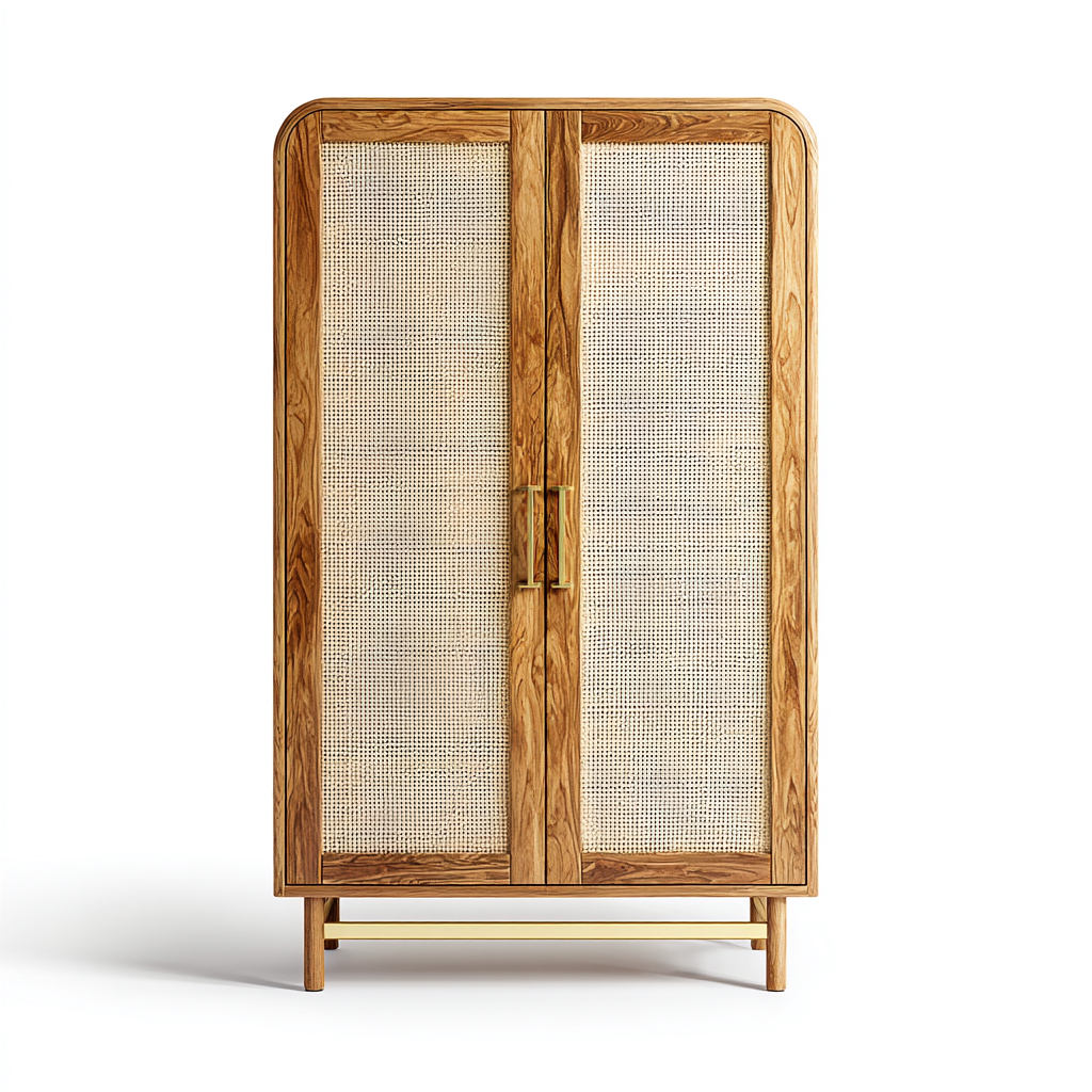 Armadio a due ante in legno massello con pannelli intrecciati 120x55 cm - legno naturale - stile naturale per camera da letto-Homiupbase