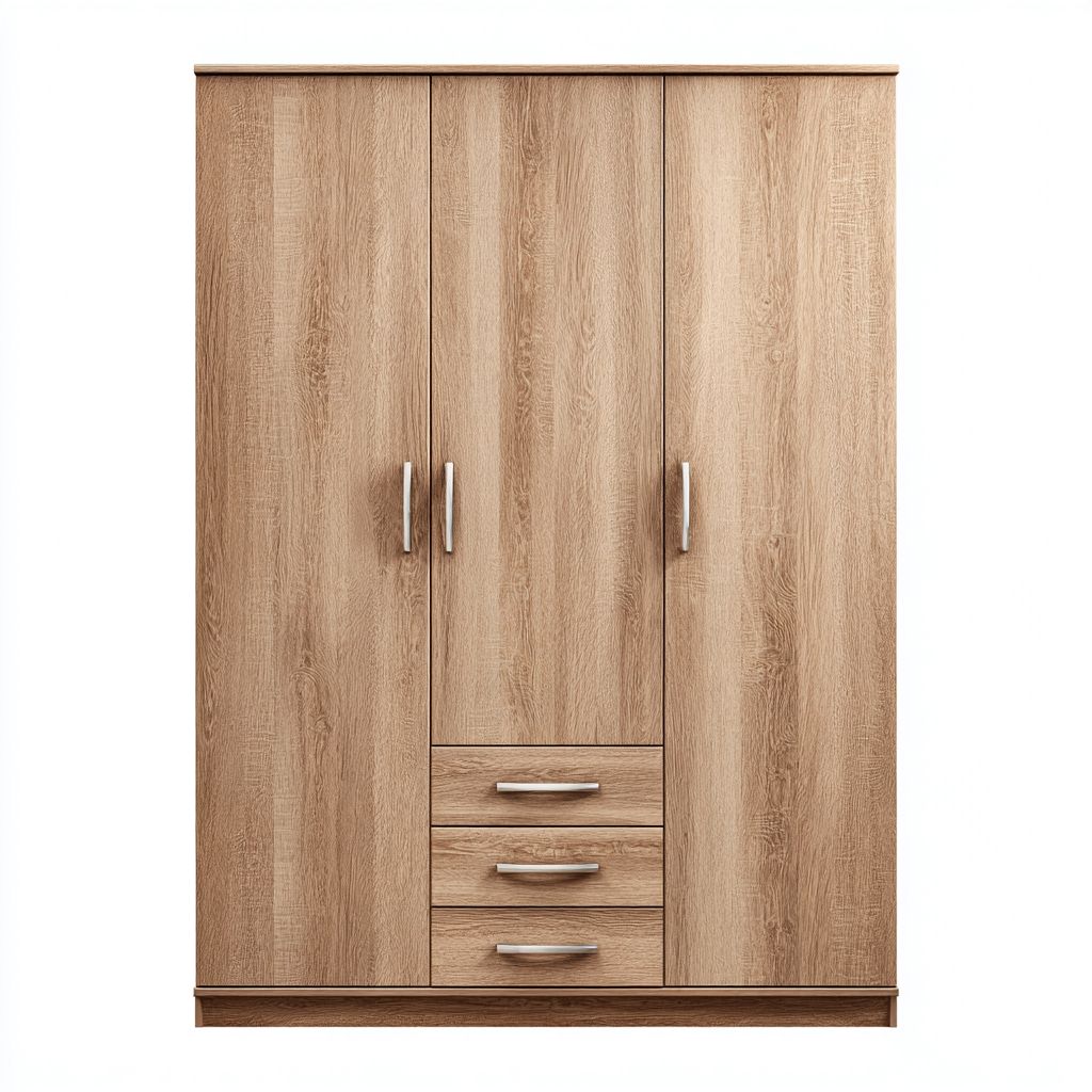 Armadio a tre ante in legno 150x52 cm - rovere chiaro - stile moderno per camera da letto-Homiupbase