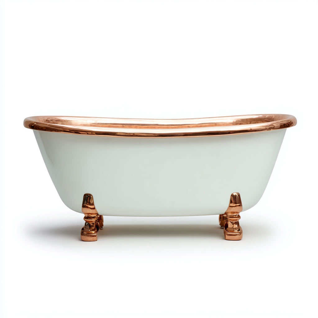 Baignoire-acier émaillé-cuivre-blanc-167x72x76 cm-style vintage-Bamboogopad