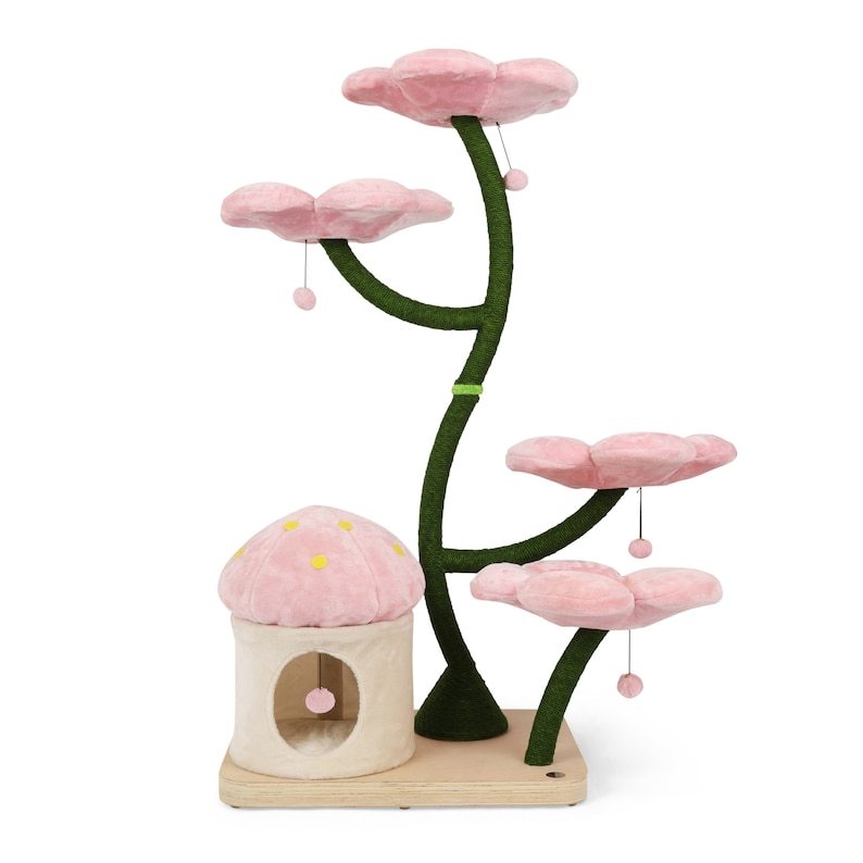 Wood Floral Cat Tree Tower, Wooden Cat Tower, Modern Cat Climbing Tree, Cat Furniture, Cat Gift, Luxury Cat Condo, Flower Cat Tree, Large, J