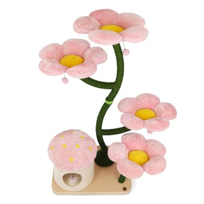 Wood Floral Cat Tree Tower, Wooden Cat Tower, Modern Cat Climbing Tree, Cat Furniture, Cat Gift, Luxury Cat Condo, Flower Cat Tree, Large, J