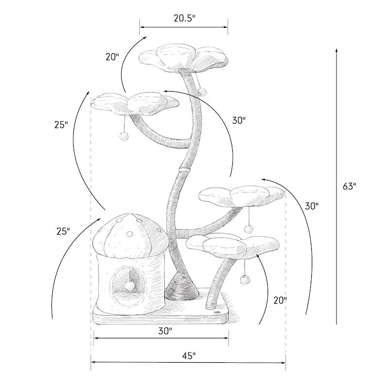 Wood Floral Cat Tree Tower, Wooden Cat Tower, Modern Cat Climbing Tree, Cat Furniture, Cat Gift, Luxury Cat Condo, Flower Cat Tree, Large, J