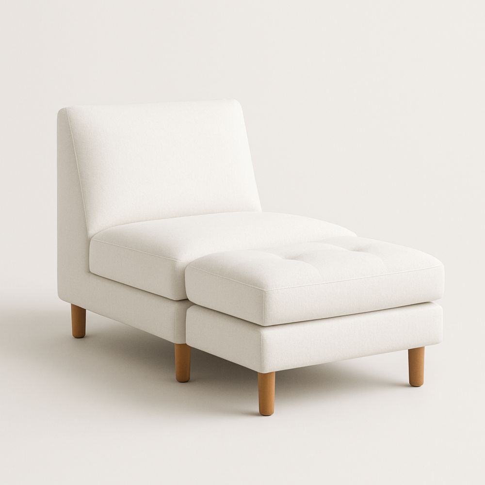 Chaise longue tissu blanc pieds bois hauteur 85 cm