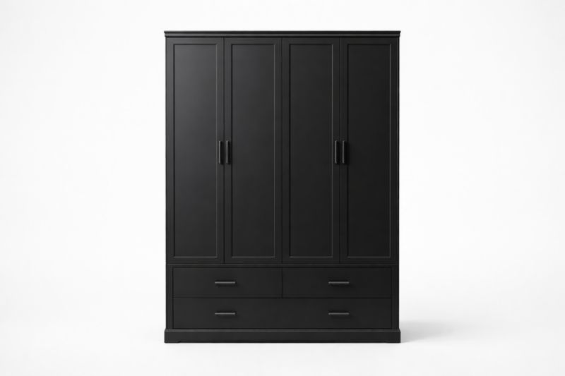 Armoire en bois noir 4 portes avec tiroirs