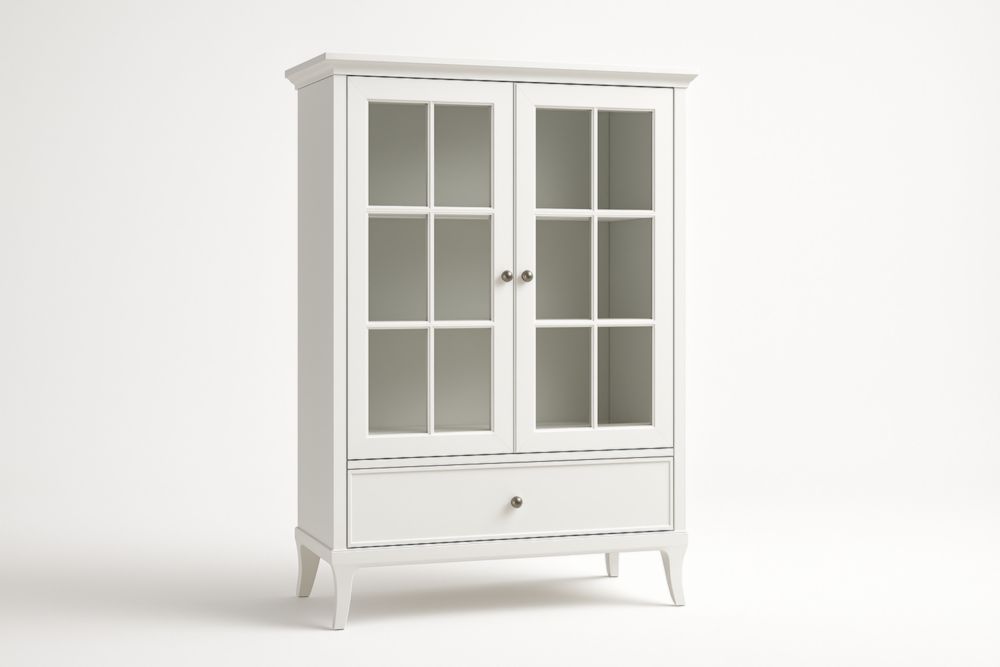 Vitrine en MDF avec verre trempé blanc 2 portes 1 tiroir