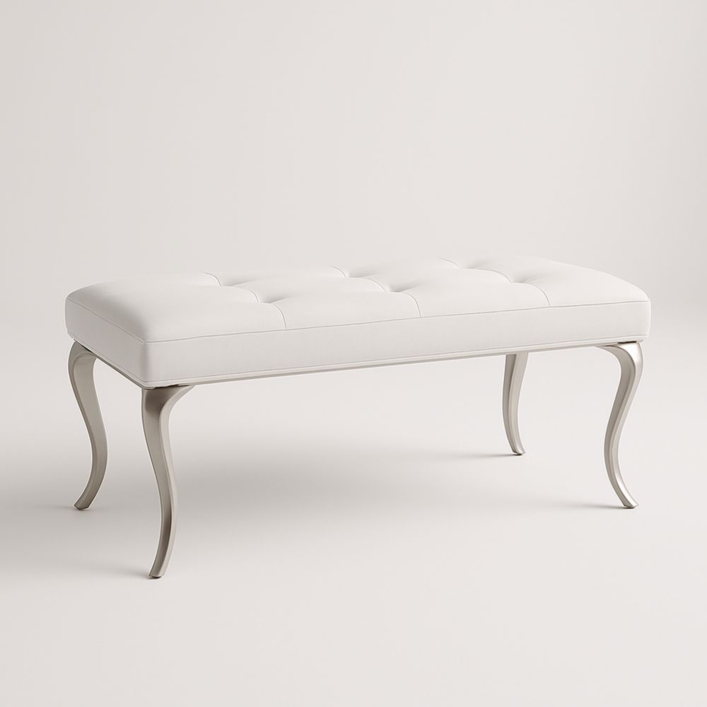 Banc classique en métal et tissu blanc 120 cm
