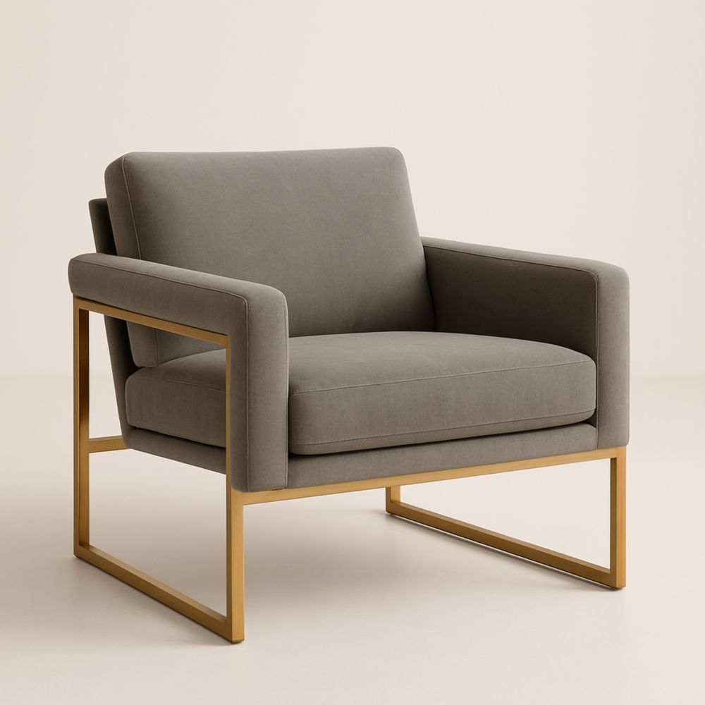 Fauteuil en tissu gris avec structure en acier