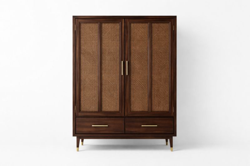 Armoire en bois avec portes en rotin 120x50x180 cm