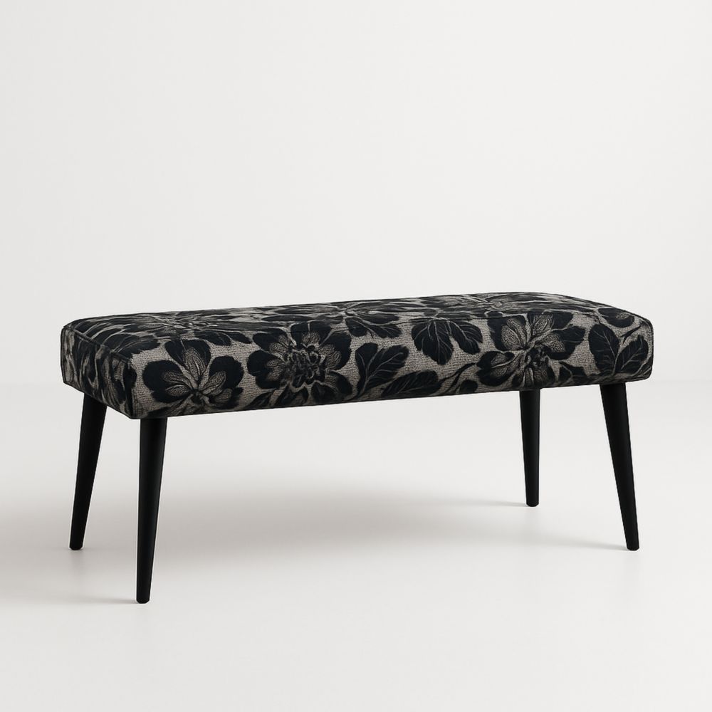 Banc en Bois avec Revêtement en Tissu Floral Noir et Gris 100x40x45cm