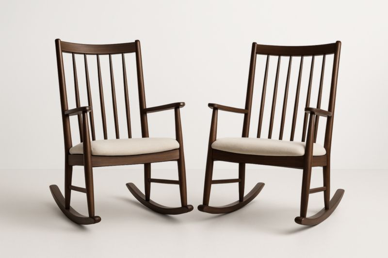 Chaise berçante en bois massif avec coussin en tissu ensemble de 2