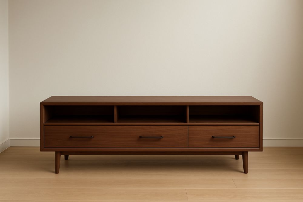 Meuble TV en Bois Noyer avec Tiroirs et Compartiments-Valenorawood