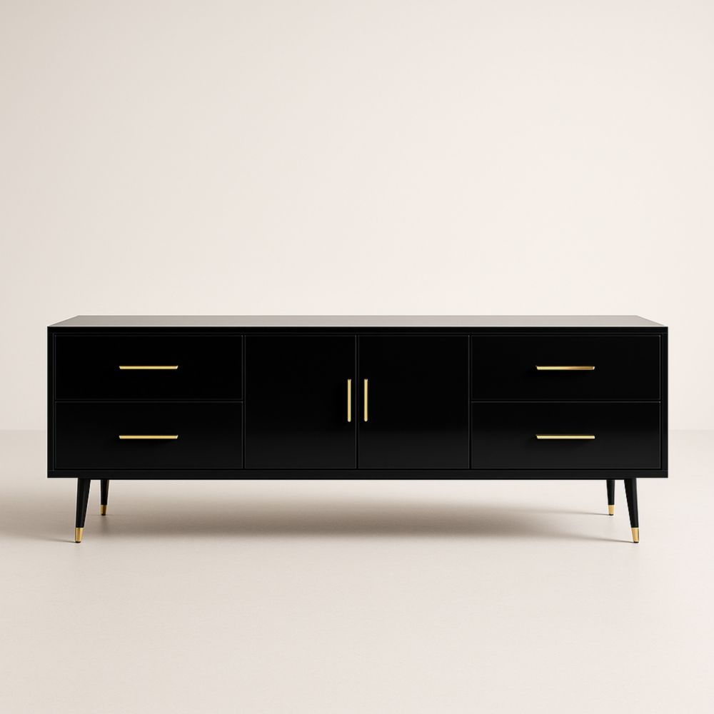 Meuble TV bois MDF noir et acier 160 cm-Valenorawood