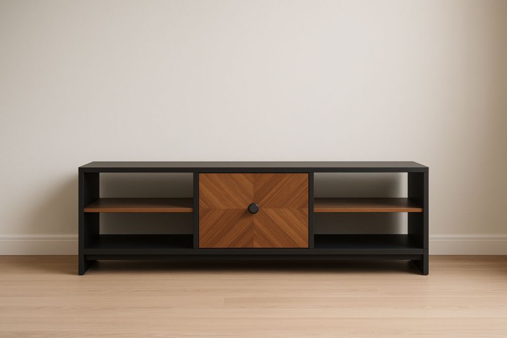 Meuble TV en Bois et Métal Noir Marron-Valenorawood