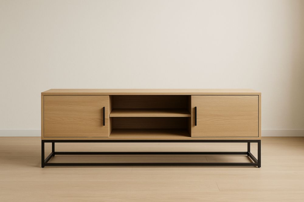 Meuble TV en Bois et Métal Noir 160x40x50 cm-Valenorawood