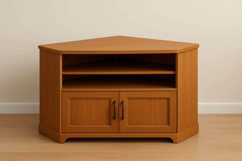 Meuble TV d'angle en MDF chêne clair avec étagères et porte-Valenorawood