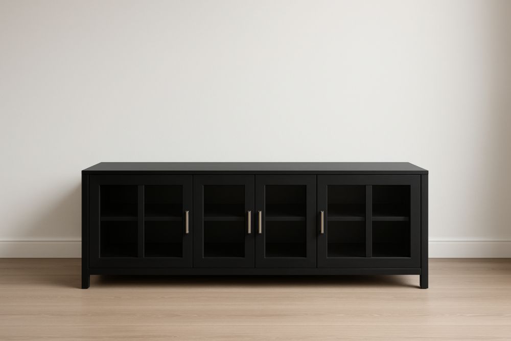 Meuble TV bois avec portes en verre trempé 145x40x50 cm-Valenorawood