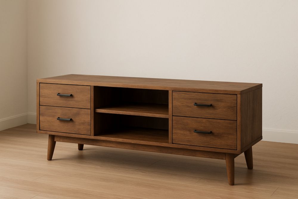 Meuble TV bois avec tiroirs et  étagères en noyer-Valenorawood