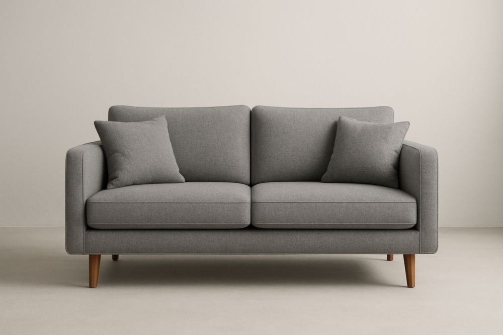 Canapé 2 places en tissu polyester gris avec pieds en bois massif-Valenorawood