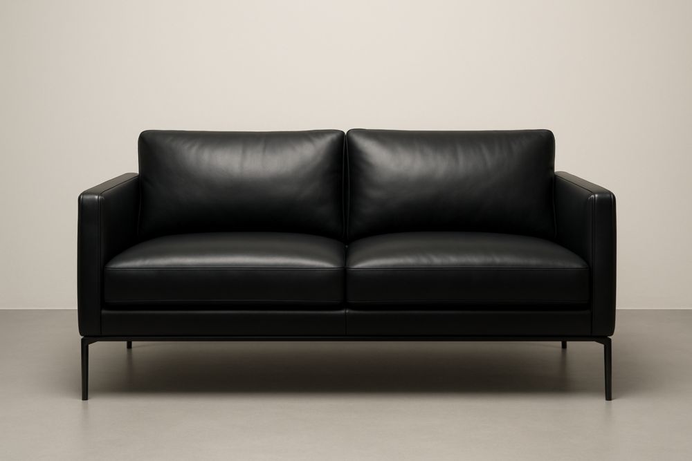 Canapé 2 Places Cuir Noir-Valenorawood