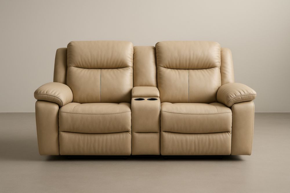 Canapé relaxation 2 places en cuir synthétique beige avec porte-gobelets-Valenorawood