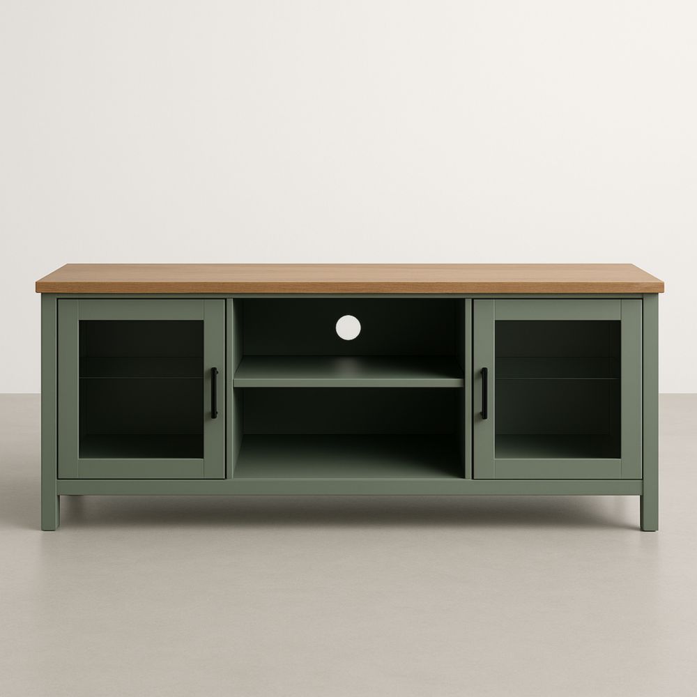Meuble TV en MDF Vert avec Portes Vitrées 120x40x50 cm-Valenorawood
