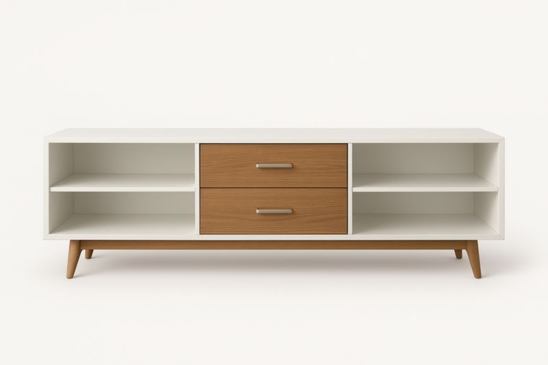 Meuble TV en Bois d'Ingénierie et Métal 160x40x55 cm Blanc/Naturel-Valenorawood