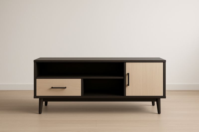 Meuble TV en Bois avec Porte et Tiroir Chêne Noir/Chêne Clair 120x40x50cm-Valenorawood