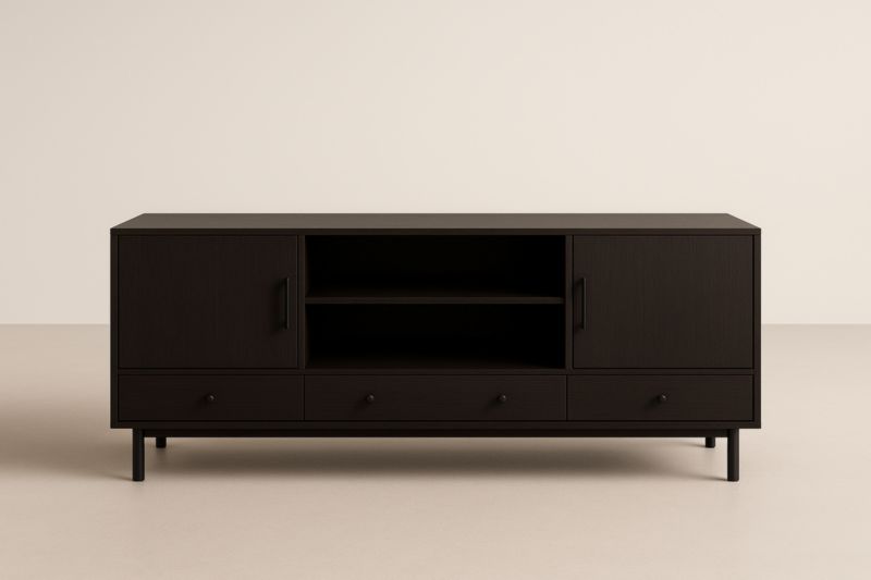 Meuble TV en MDF avec portes et tiroirs noir 150cm-Valenorawood