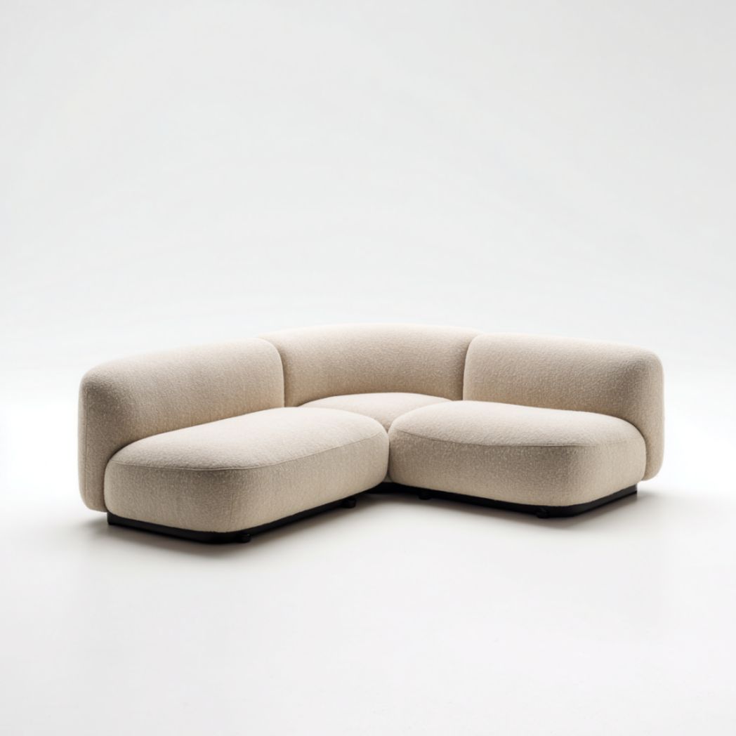 Canapé d'angle en tissu beige avec piètement en métal-Oliverfurnitureft