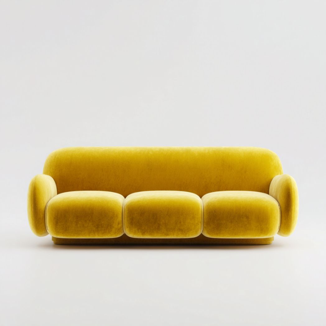 Canapé 3 places en tissu jaune avec pieds en bois-Oliverfurnitureft