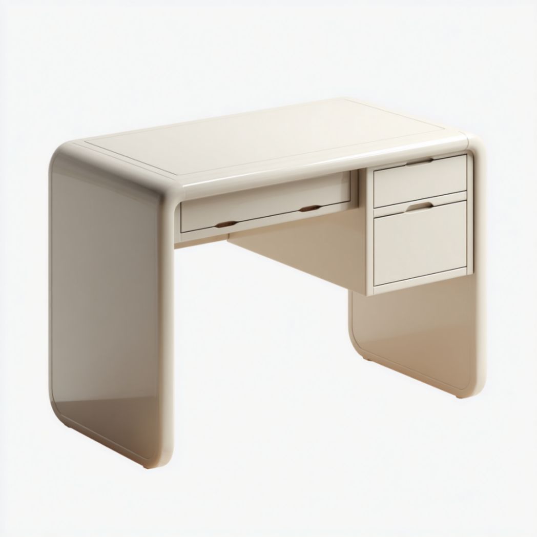 Bureau à 3 Tiroirs avec Bords Arrondis en Bois de Peuplier et Hêtre Laqué-Oliverfurnitureft