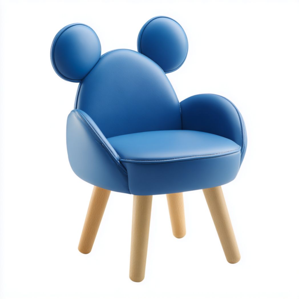 Fauteuil pour Enfant Bleu avec Dossier à Oreilles Rondes et Pieds en Bois de Pin-Oliverfurnitureft