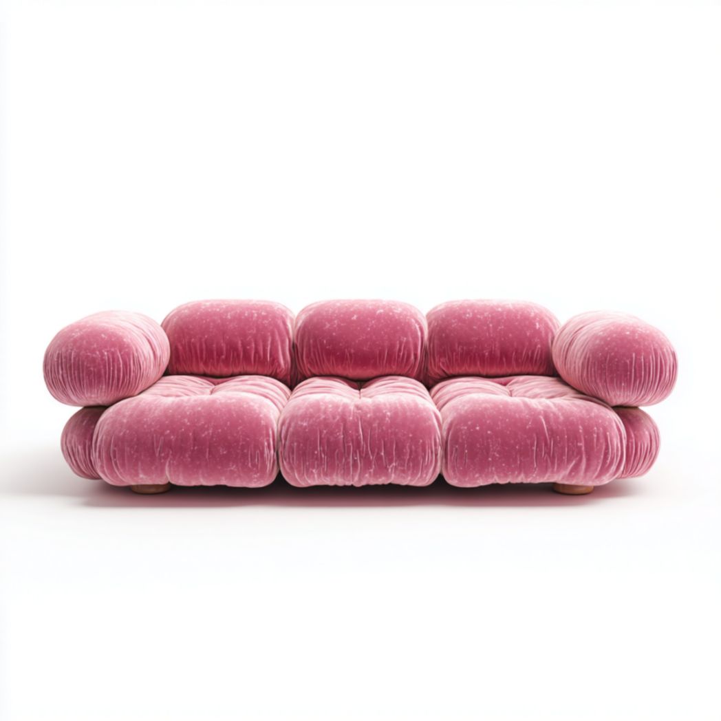 Canapé 3 places en tissu rose avec pieds en bois-Oliverfurnitureft