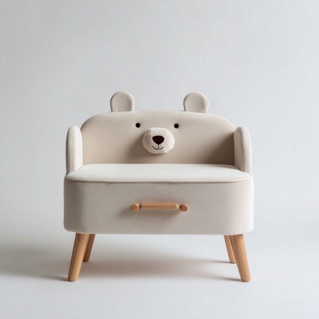 Fauteuil pour Enfant en Forme d'Ours avec Rembourrage Doux et Pieds en Bois de Pin-Oliverfurnitureft