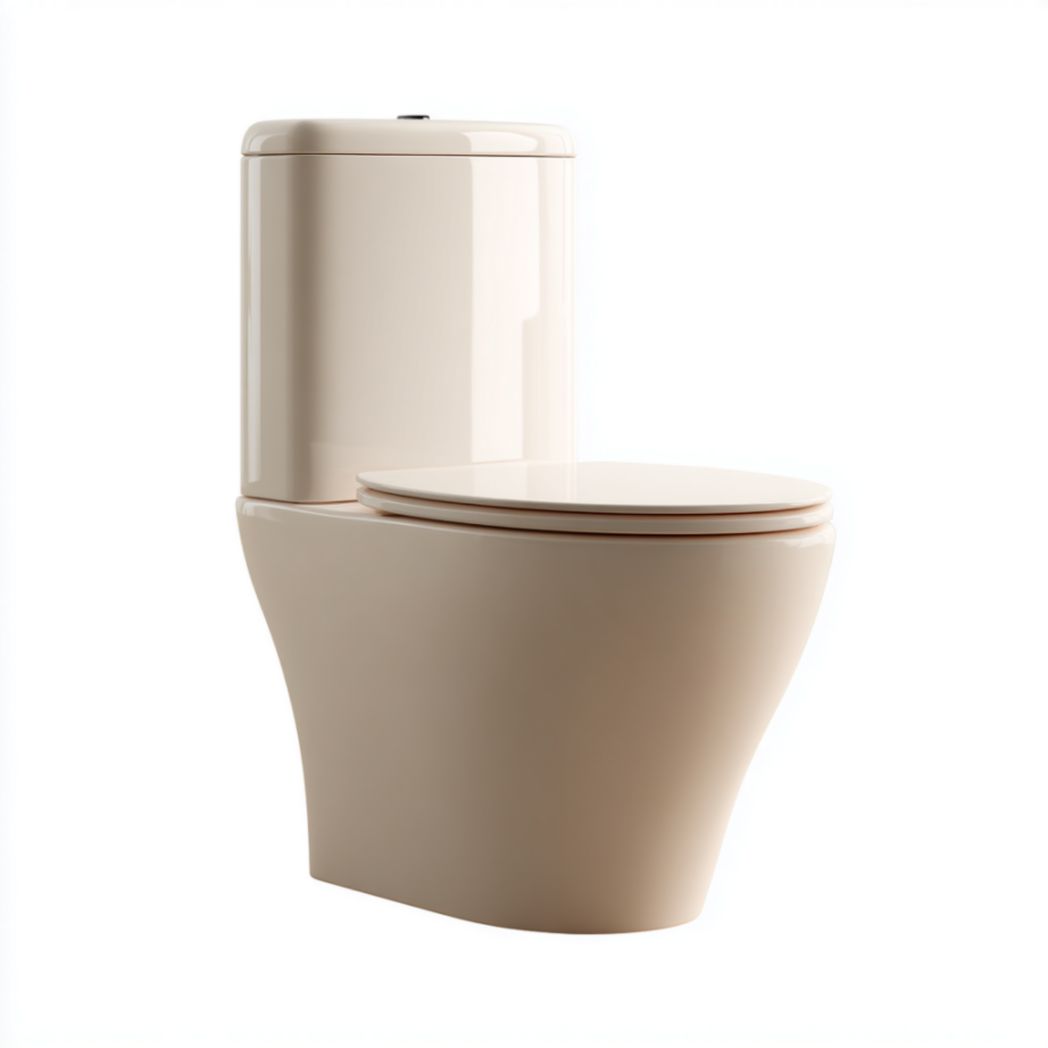 Toilette Monobloc à Poser au Sol en Céramique Beige avec Réservoir et Abattant Assorti-Oliverfurnitureft